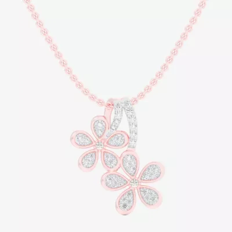 (G-H / Si1-Si2) Womens 1/4 CT. T.W. Lab Grown White Diamond 10K Rose Gold Flower 18 Inch Pendant Necklace
