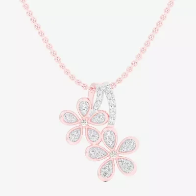 (G-H / Si1-Si2) Womens 1/4 CT. T.W. Lab Grown White Diamond 10K Rose Gold Flower 18 Inch Pendant Necklace
