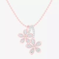 (G-H / Si1-Si2) Womens 1/4 CT. T.W. Lab Grown White Diamond 10K Rose Gold Flower 18 Inch Pendant Necklace