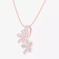 (G-H / Si1-Si2) Womens 1/4 CT. T.W. Lab Grown White Diamond 10K Rose Gold Flower 18 Inch Pendant Necklace