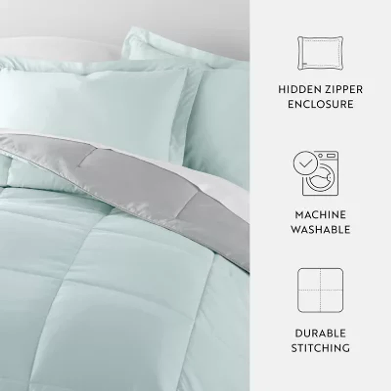 Casual Comfort Solid Reversible Lightweight Down Alternative Comforter Set