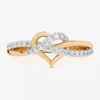 G-H / Si1-Si2) Womens 1/ CT. T.W. Lab Grown White Diamond 10K Gold Heart Bypass Cocktail Ring