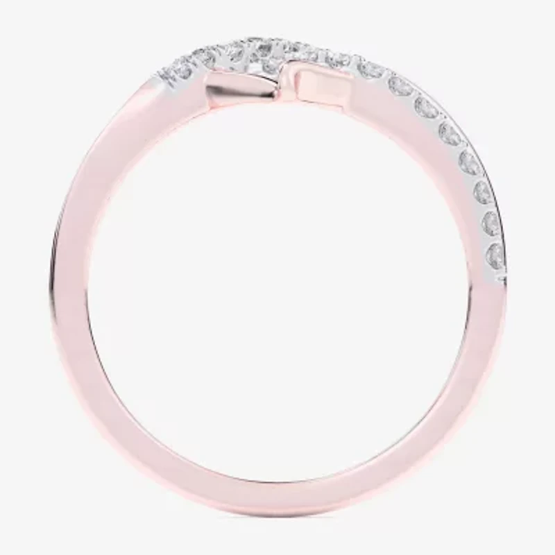 G-H / Si1-Si2) Womens 1/ CT. T.W. Lab Grown White Diamond 10K Rose Gold Heart Bypass Cocktail Ring