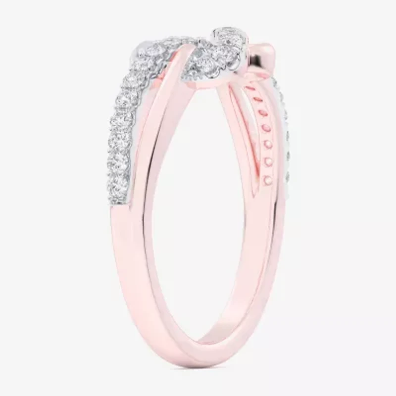G-H / Si1-Si2) Womens 1/ CT. T.W. Lab Grown White Diamond 10K Rose Gold Heart Bypass Cocktail Ring