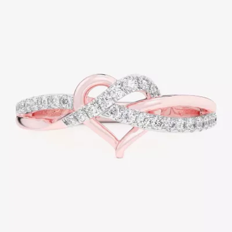 G-H / Si1-Si2) Womens 1/ CT. T.W. Lab Grown White Diamond 10K Rose Gold Heart Bypass Cocktail Ring