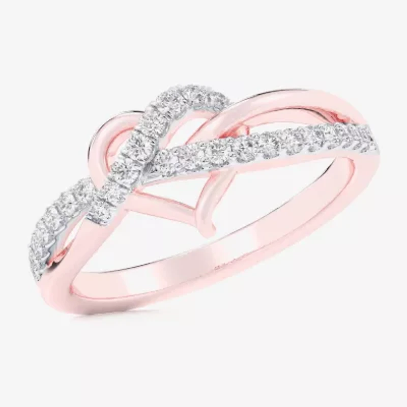 G-H / Si1-Si2) Womens 1/ CT. T.W. Lab Grown White Diamond 10K Rose Gold Heart Bypass Cocktail Ring