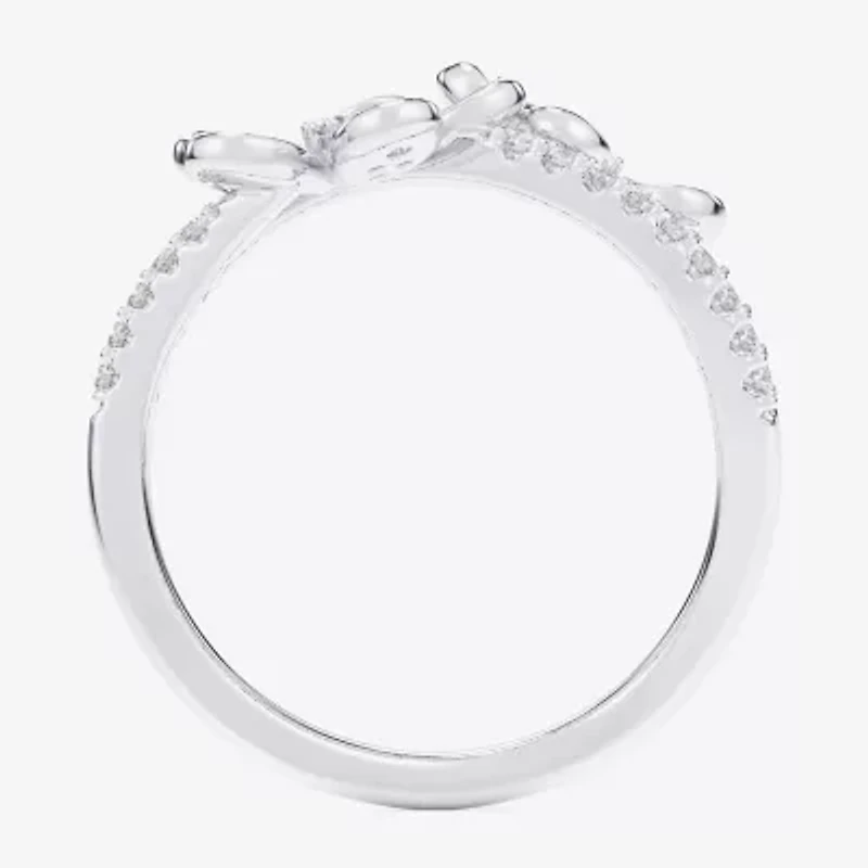 (G-H / Si1-Si2) Womens 1/3 CT. T.W. Lab Grown White Diamond 10K Gold Flower Bypass  Cocktail Ring