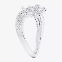 (G-H / Si1-Si2) Womens 1/3 CT. T.W. Lab Grown White Diamond 10K Gold Flower Bypass  Cocktail Ring