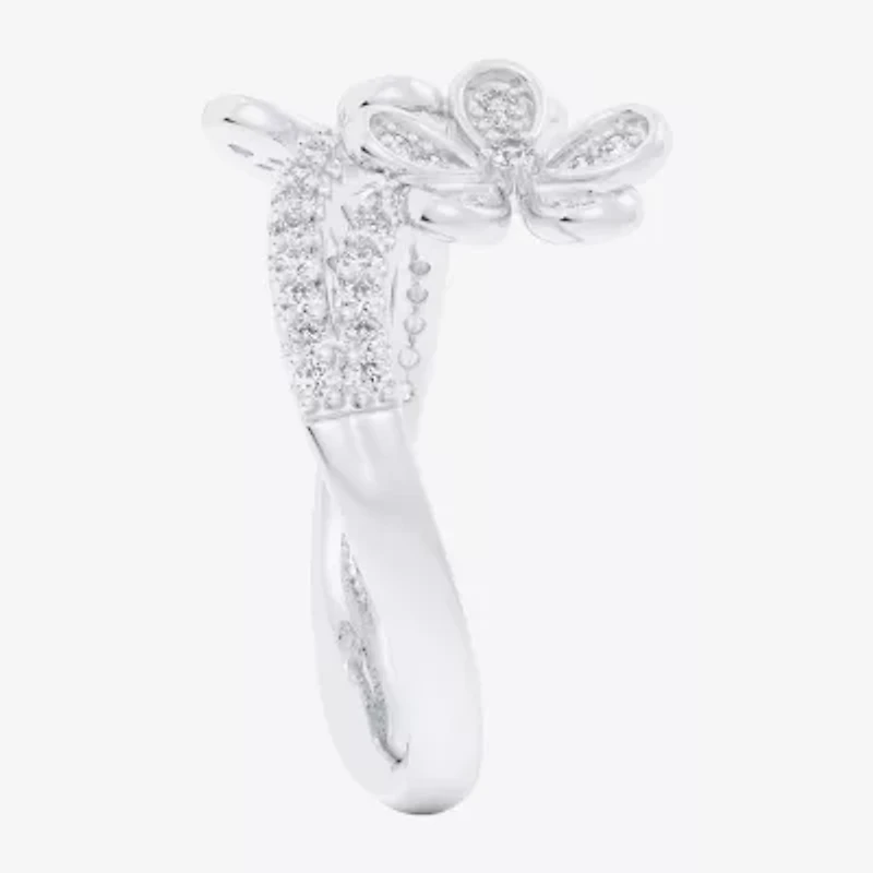 (G-H / Si1-Si2) Womens 1/3 CT. T.W. Lab Grown White Diamond 10K Gold Flower Bypass  Cocktail Ring