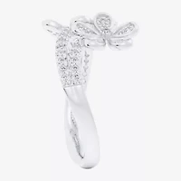 (G-H / Si1-Si2) Womens 1/3 CT. T.W. Lab Grown White Diamond 10K Gold Flower Bypass  Cocktail Ring