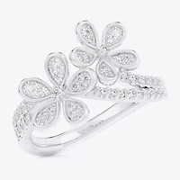 (G-H / Si1-Si2) Womens 1/3 CT. T.W. Lab Grown White Diamond 10K Gold Flower Bypass  Cocktail Ring
