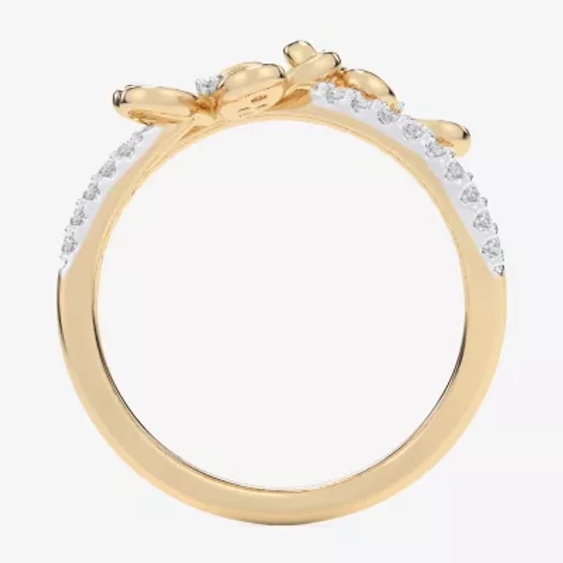 G-H / Si1-Si2) Womens 1/3 CT. T.W. Lab Grown White Diamond 10K Gold Flower Bypass Cocktail Ring