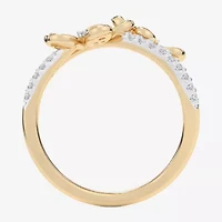G-H / Si1-Si2) Womens 1/3 CT. T.W. Lab Grown White Diamond 10K Gold Flower Bypass Cocktail Ring