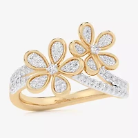 G-H / Si1-Si2) Womens 1/3 CT. T.W. Lab Grown White Diamond 10K Gold Flower Bypass Cocktail Ring