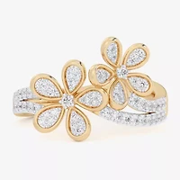G-H / Si1-Si2) Womens 1/3 CT. T.W. Lab Grown White Diamond 10K Gold Flower Bypass Cocktail Ring