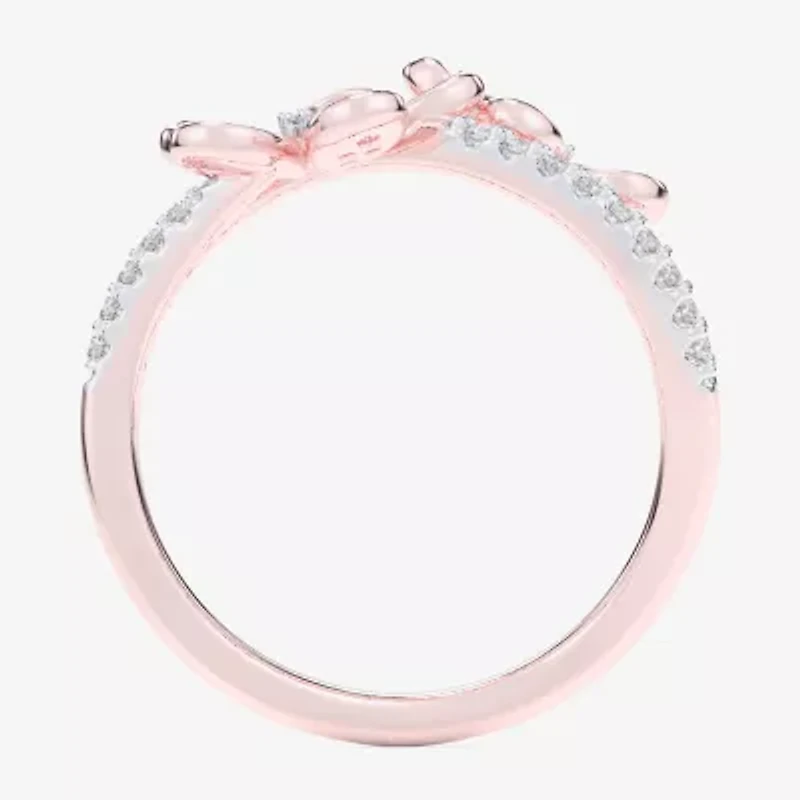 (G-H / Si1-Si2) Womens 1/3 CT. T.W. Lab Grown White Diamond 10K Rose Gold Flower Bypass  Cocktail Ring