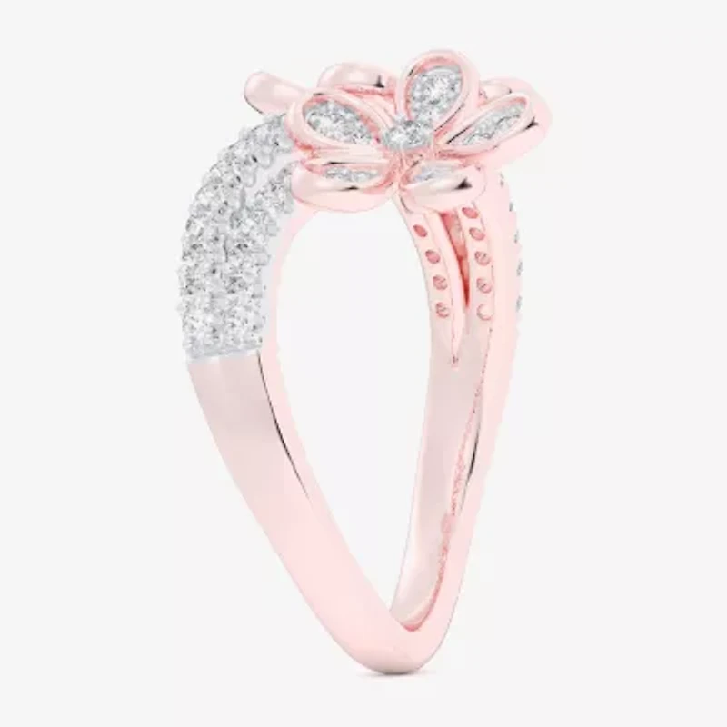 (G-H / Si1-Si2) Womens 1/3 CT. T.W. Lab Grown White Diamond 10K Rose Gold Flower Bypass  Cocktail Ring