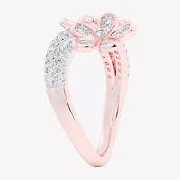 (G-H / Si1-Si2) Womens 1/3 CT. T.W. Lab Grown White Diamond 10K Rose Gold Flower Bypass  Cocktail Ring