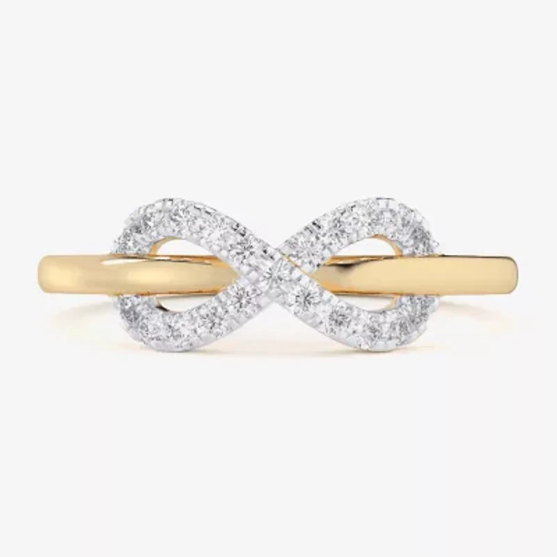 (G-H / Si1-Si2) Womens 1/4 CT. T.W. Lab Grown White Diamond 10K Gold Infinity Bypass  Cocktail Ring
