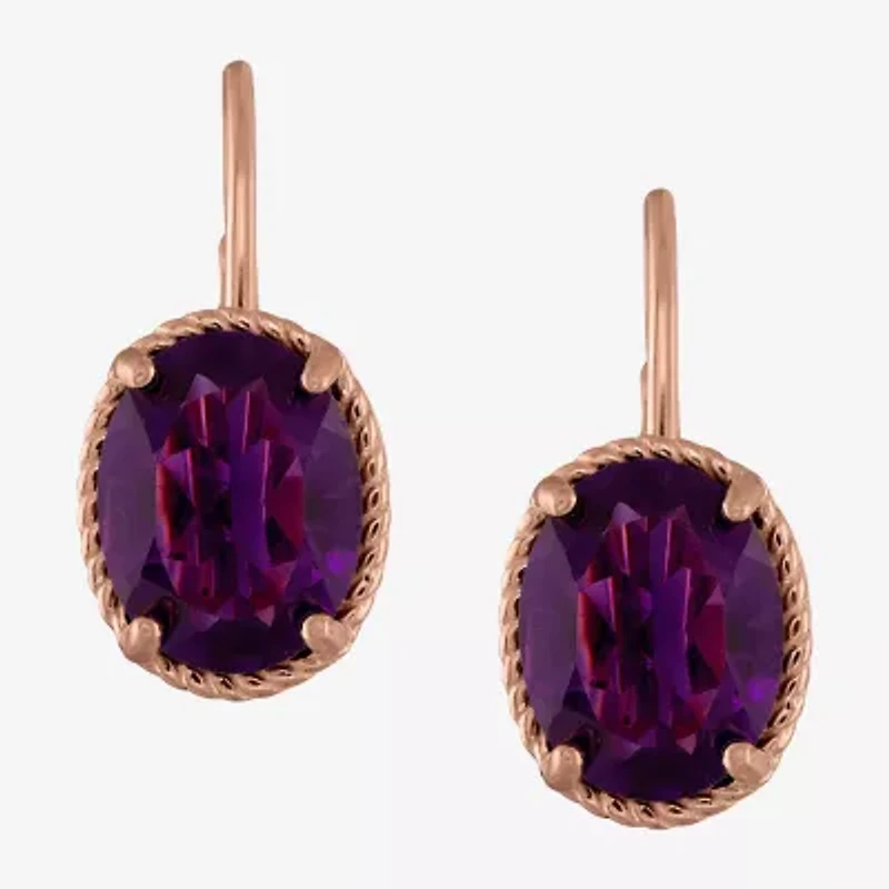 Genuine Gemstone 14K Gold Over Silver Oval Drop Earrings