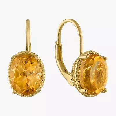 Genuine Gemstone 14K Gold Over Silver Oval Drop Earrings