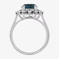 Womens Genuine Blue Topaz Sterling Silver Oval Cocktail Ring