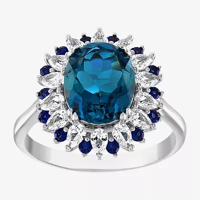 Womens Genuine Blue Topaz Sterling Silver Oval Cocktail Ring