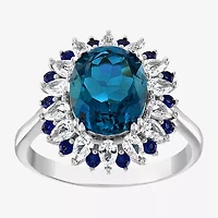 Womens Genuine Blue Topaz Sterling Silver Oval Cocktail Ring