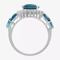 Womens Genuine Blue Topaz Sterling Silver Oval Halo Cocktail Ring