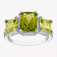 Womens Genuine Green Peridot Sterling Silver 3-Stone Cocktail Ring