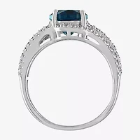Womens Genuine Blue Topaz Sterling Silver Oval Cocktail Ring