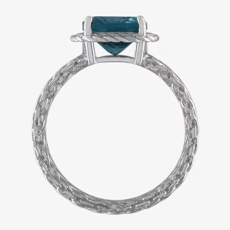 Womens Genuine Blue Topaz Sterling Silver Cushion Cocktail Ring