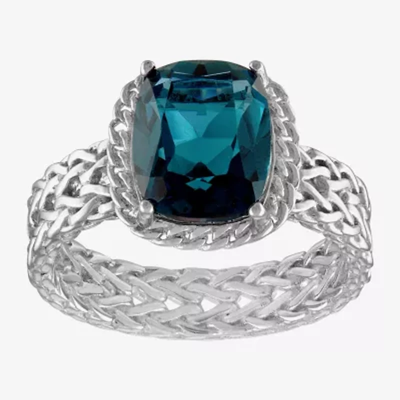 Womens Genuine Blue Topaz Sterling Silver Cushion Cocktail Ring
