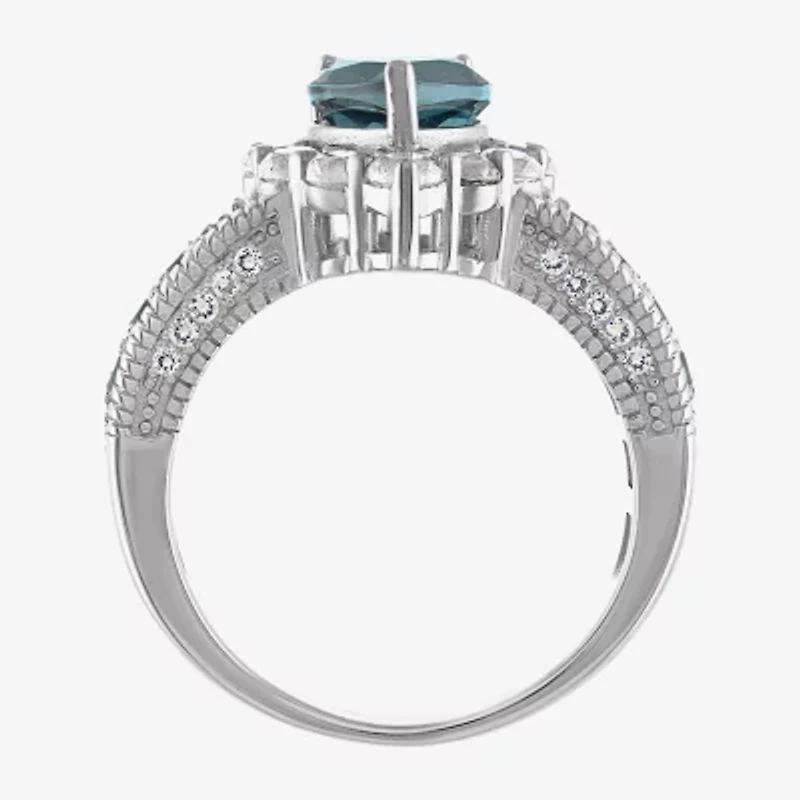 Womens Genuine Blue Topaz Sterling Silver Pear Cocktail Ring