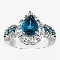 Womens Genuine Blue Topaz Sterling Silver Pear Cocktail Ring