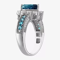 Womens Genuine Blue Topaz Sterling Silver Pear Cocktail Ring