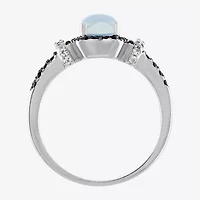 Womens Genuine White Opal Sterling Silver Halo Cocktail Ring
