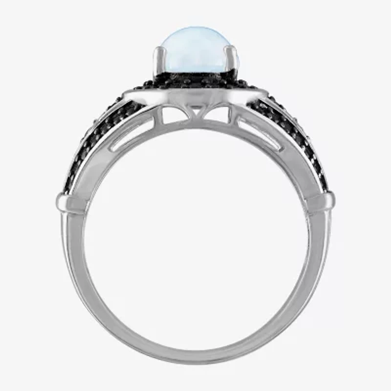 Womens Genuine White Opal Sterling Silver Oval Cocktail Ring