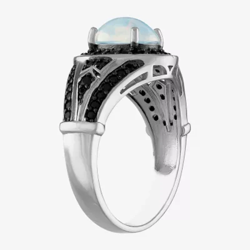Womens Genuine White Opal Sterling Silver Oval Cocktail Ring