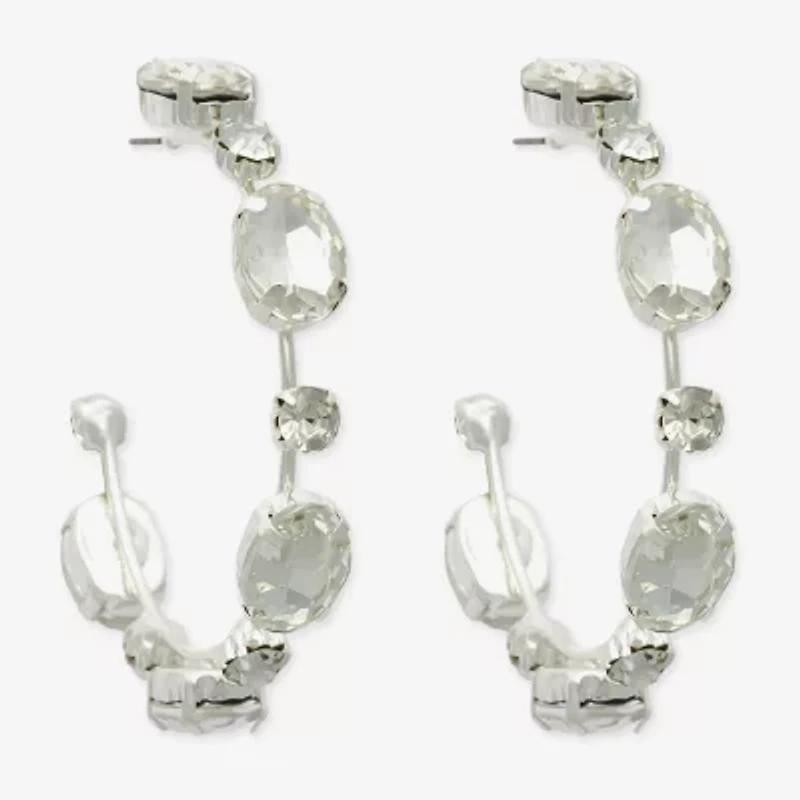 Bijoux Bar Silver Tone Womens Glass 60mm Hoop Earrings