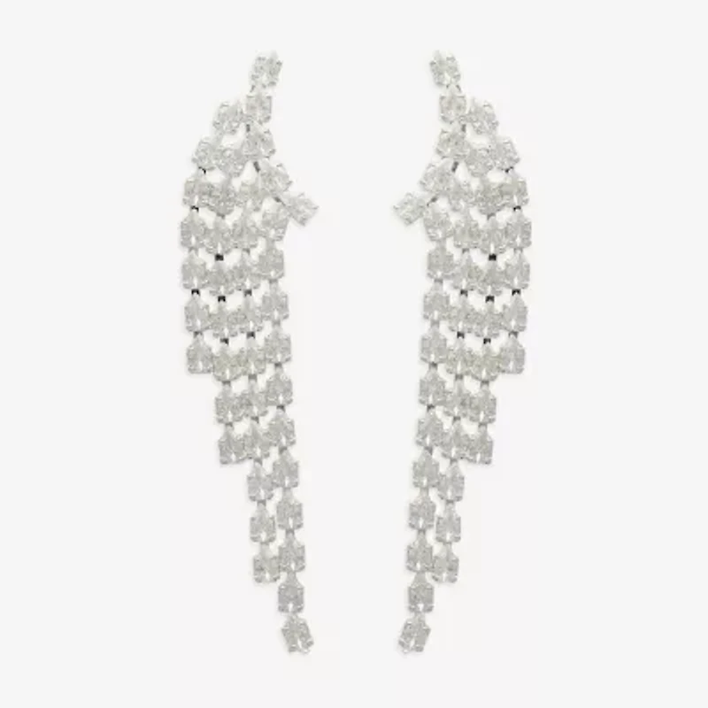 Bijoux Bar Silver Tone Womens Cubic Zirconia Drop Earrings