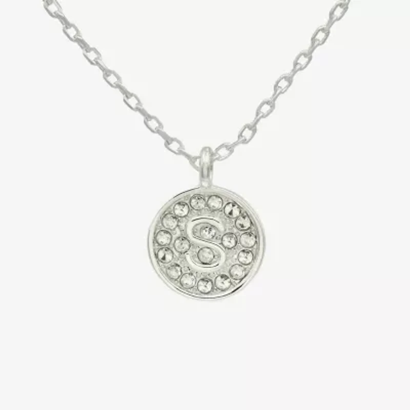 Silver Treasures Delicates Initial Womens Crystal Pure Silver Over Brass Round 16 Inch Pendant Necklace