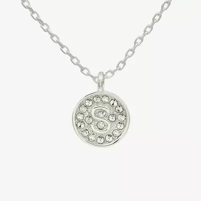 Silver Treasures Delicates Initial Womens Crystal Pure Silver Over Brass Round 16 Inch Pendant Necklace