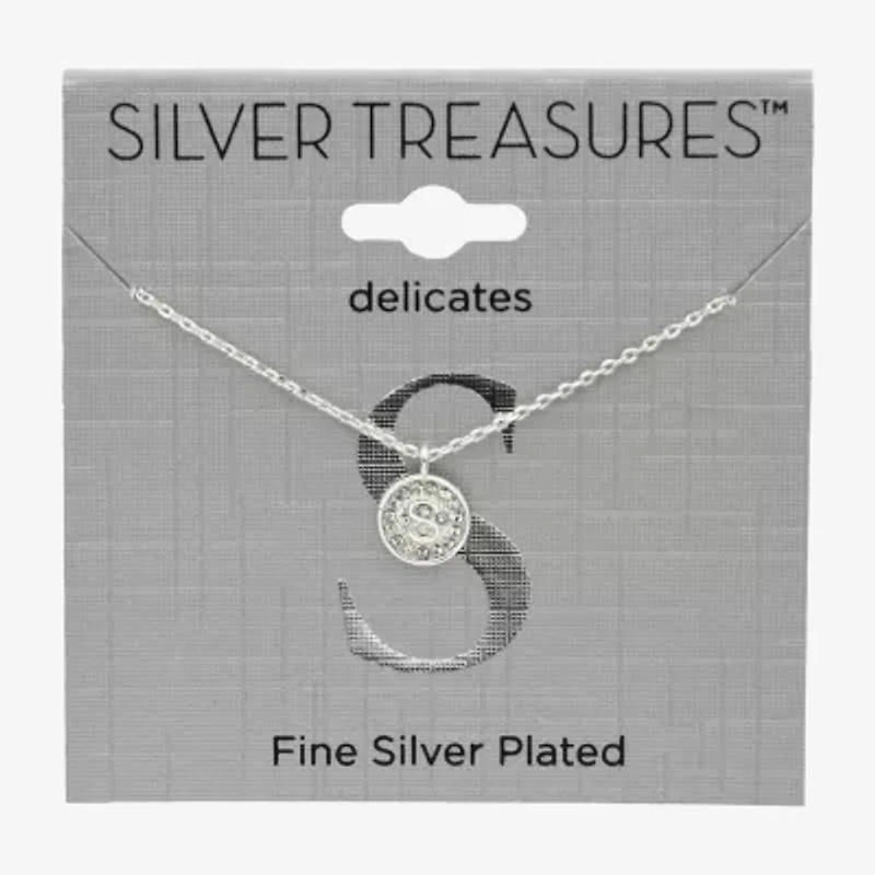Silver Treasures Delicates Initial Womens Crystal Pure Silver Over Brass Round 16 Inch Pendant Necklace