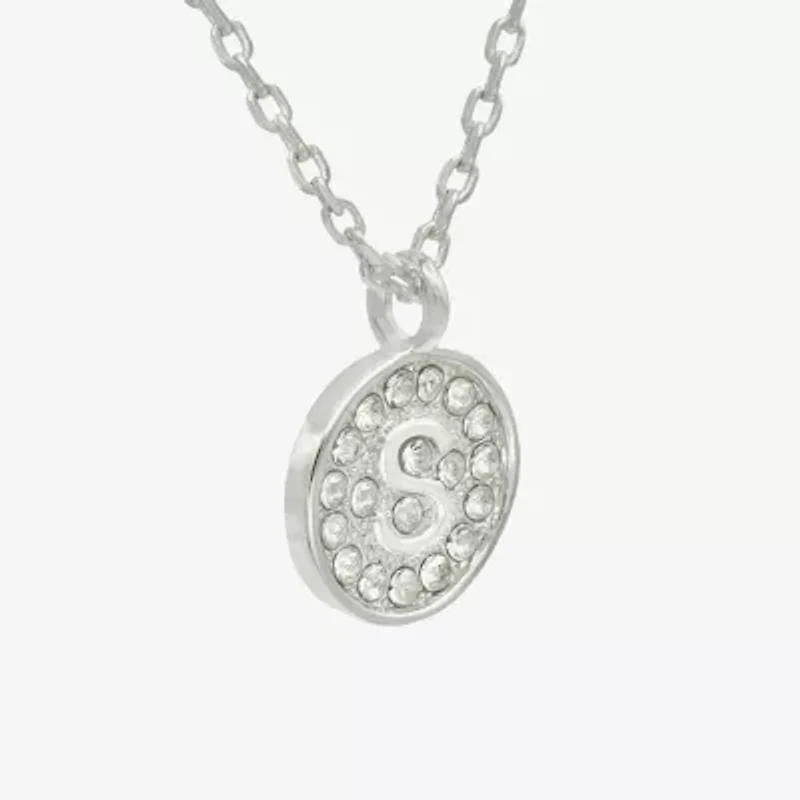 Silver Treasures Delicates Initial Womens Crystal Pure Silver Over Brass Round 16 Inch Pendant Necklace