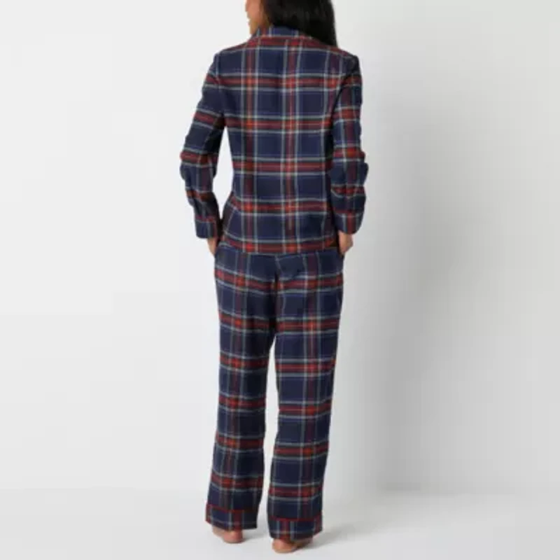 Liz Claiborne Womens Flannel Long Sleeve 2-pc. Pajama Sets