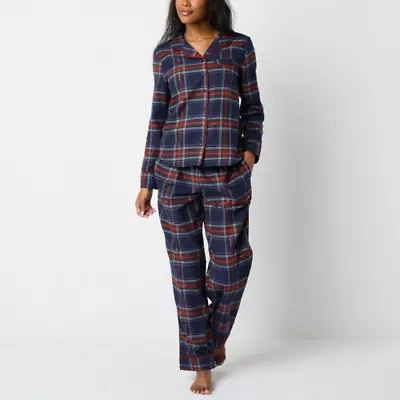 Liz Claiborne Womens Flannel Long Sleeve 2-pc. Pajama Sets