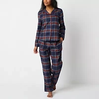 Liz Claiborne Womens Flannel Long Sleeve 2-pc. Pajama Sets