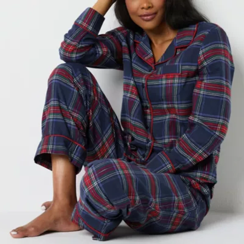 Liz Claiborne Womens Flannel Long Sleeve 2-pc. Pajama Sets