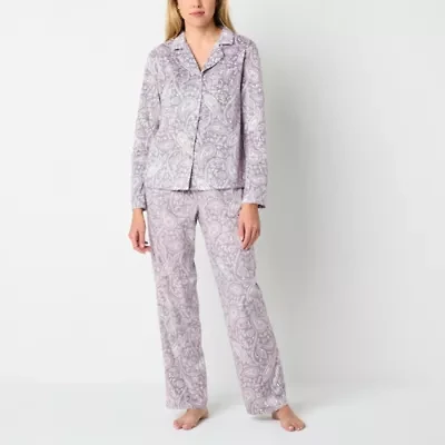 Adonna Womens Fleece Long Sleeve 2-pc. Tall Pajama Sets